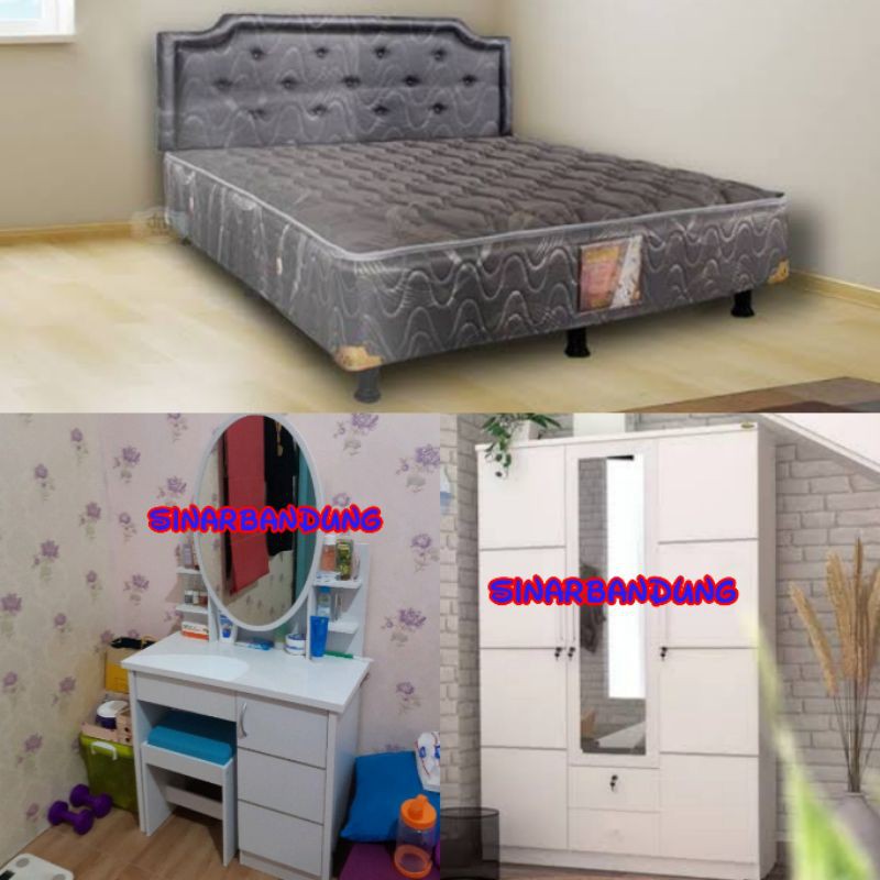 KAMAR SET MEWAH/ KASUR LEMARI DAN MEJA RIAS PUTIH [BANDUNG ONLY]