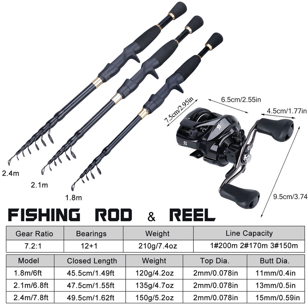 (full set) 1.8M-2.4M Joran Pancing Dan casting reel memancing Reel Pancing Fishing Joran Set Untuk Memancing Di Luar Ruangan