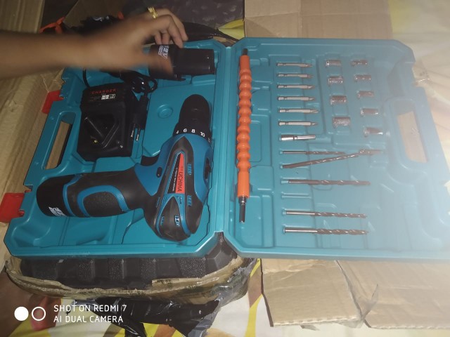 Mesin Bor 12volt Cordless Besi Kayu Tembok Uchiha Japan Full Set Tahan Panas Full Power
