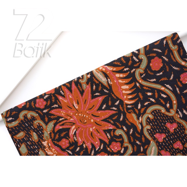 KAIN PANJANG BATIK Bahan Katun Motif Kembang Hitam Orange Oren Oranye Hijau Candy 728825 Cap 72 Jarik Jarit Samping Kebat Panjang Batik Katun Modern Premium Bahan Seragam Batik Pernikahan Kantor Keluarga Murah Kamen Jadi Batik Bali Lembaran