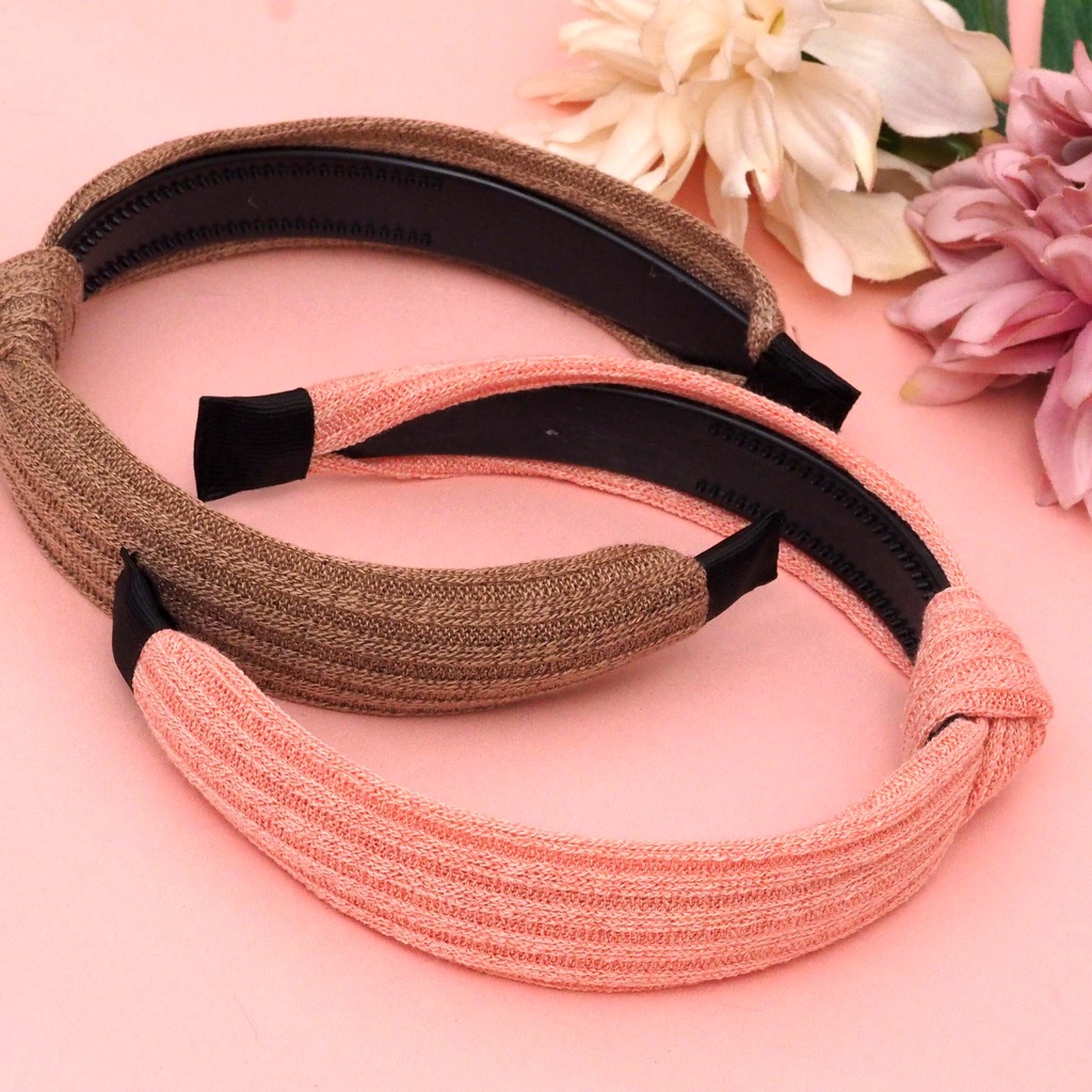 Bando Simpul Korea Bandana Rajut Motif Salur Aksesoris Rambut Wanita