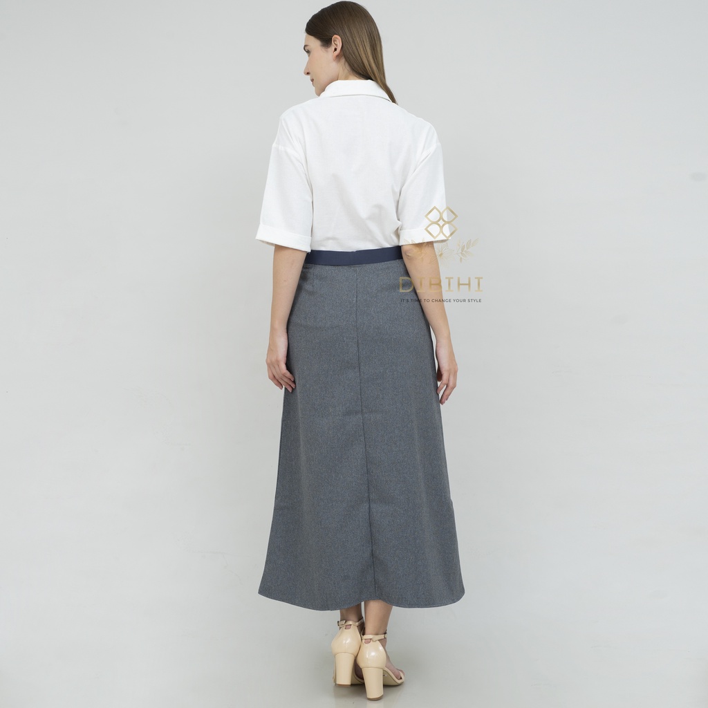 Rok Panjang Polos Kerja Formal Wanita Pinggang Karet A Line Bigsize