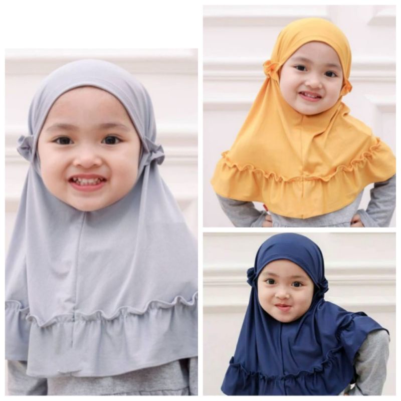 Jilbab Maryam umur 0-3 tahun Bahan Jersey Balon Model instan Renda Tali Belakang