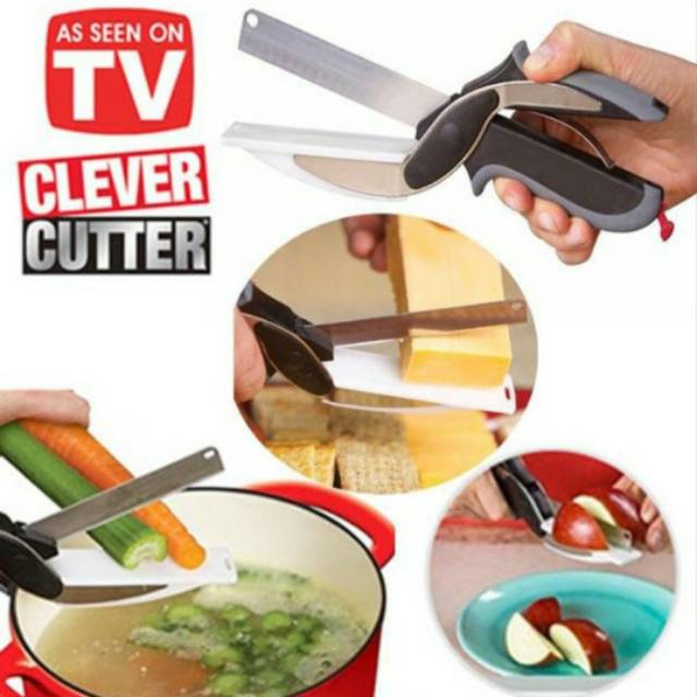 CLEVER CUTTER PISAU gunting sayur daging serbaguna dengan tatakan