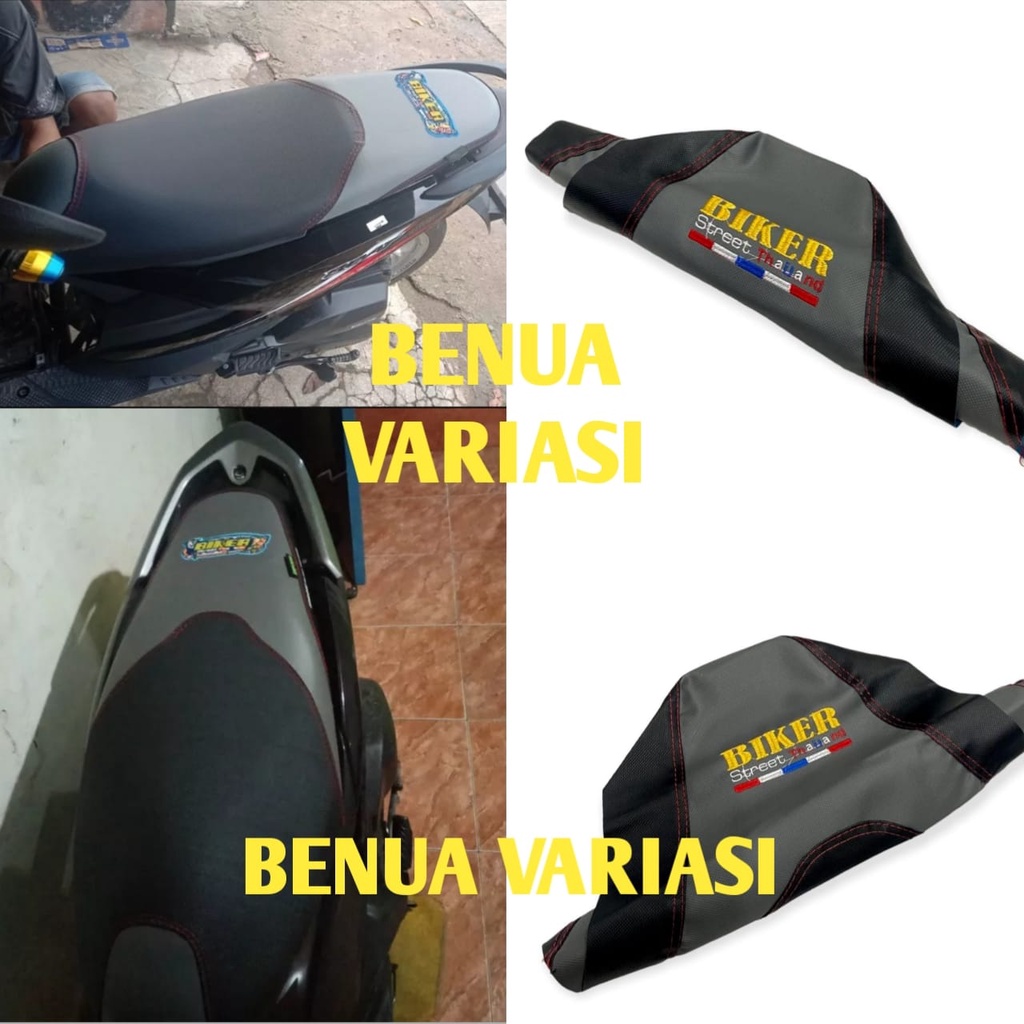 KAIN JOK BIKER SILVER SARUNG JOK BIKER ABU SILVER KULIT JOK MOTOR COVER JOK BIKER LOGO BORDIR KULIT 
