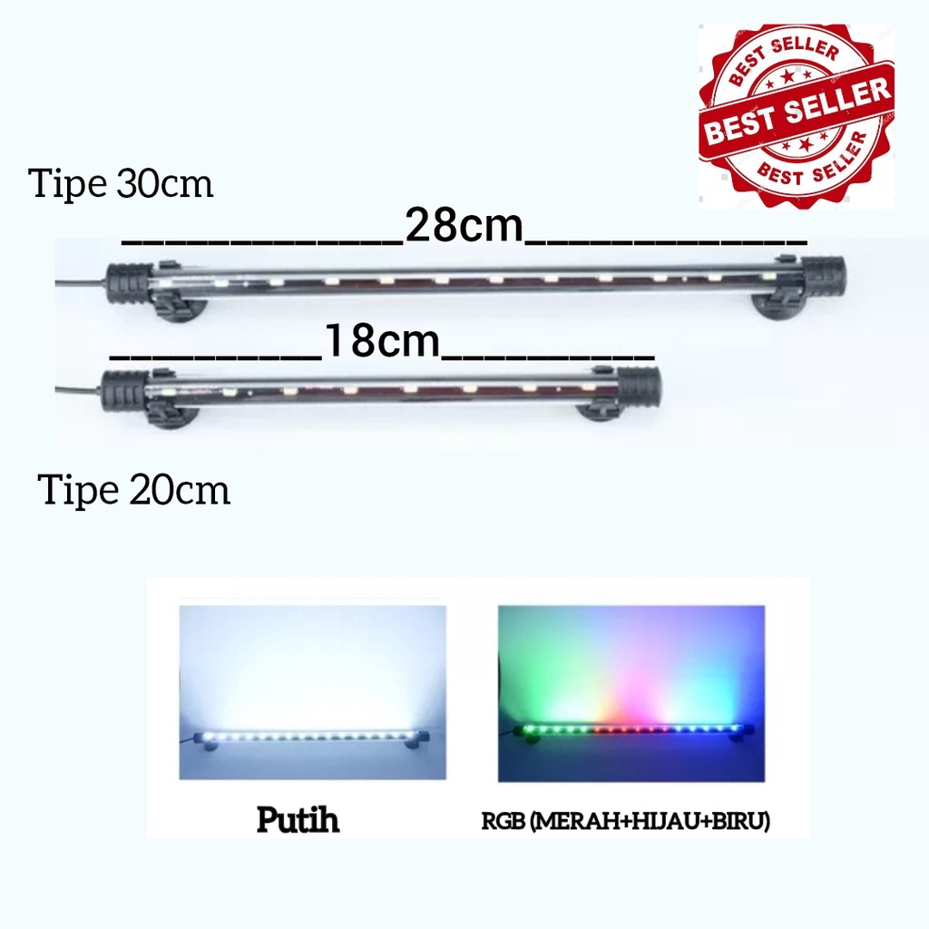 Lampu Aquarium Akuarium aguarium LED Celup 20cm 30cm 40cm  PUTIH / biru /  Warna Warni RGB-ibz