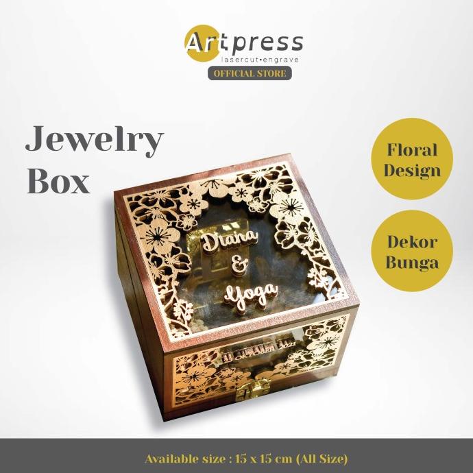 

BISA BAYAR DITEMPAT Jewelry Box Wood Floral Design 2 DekorBunga All Size 15x15 cm (010) FREE ONGKIR