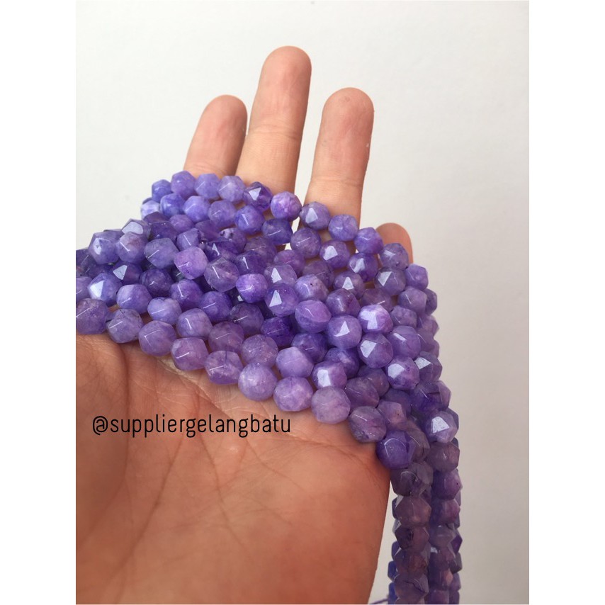 batu faceted hexagon Stone 8mm soft purple ungu agatis craft beads aksesoris pria wanita fashionita