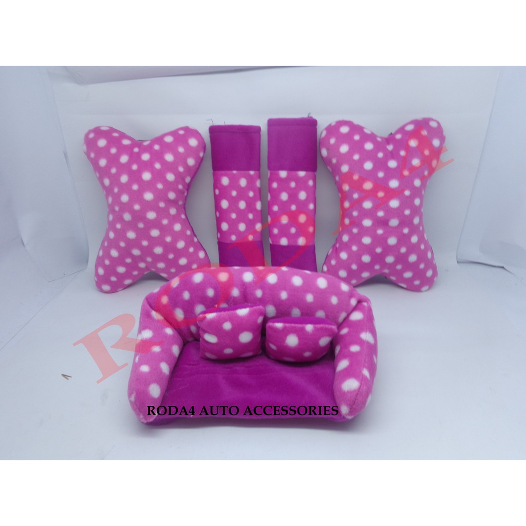 Bantal Mobil 3 In 1 Motif Bintik Polkadot UNGU