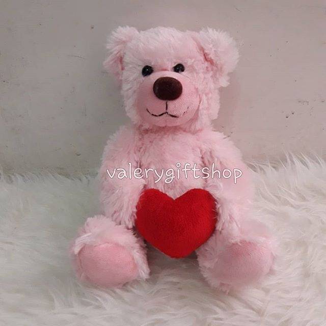 Boneka Beruang Teddy Bear Duduk Love Pink Import