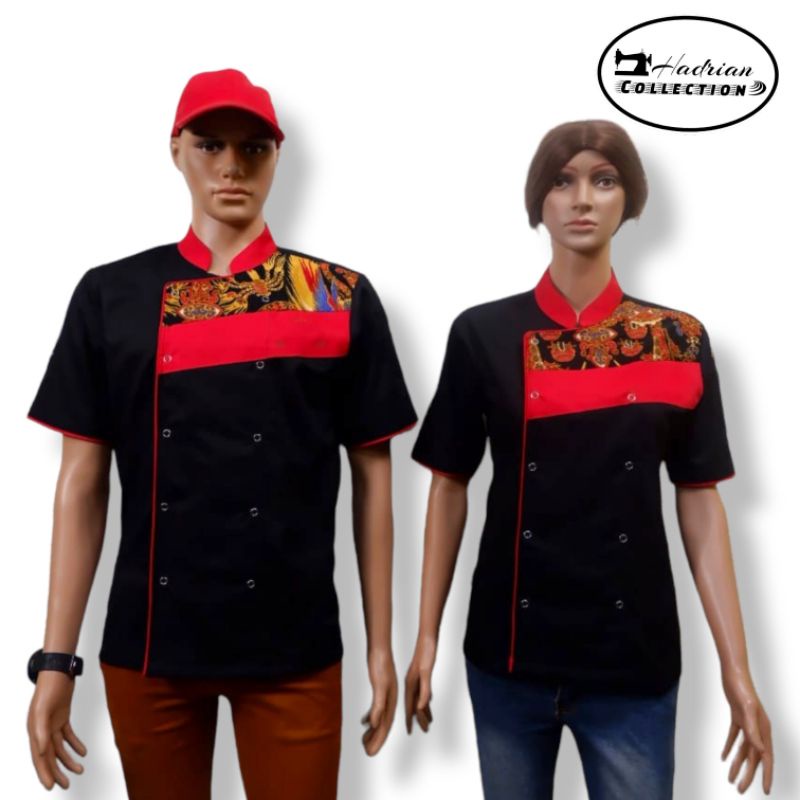 Baju Koki Profesional Baju Chef Baju masak Motip batik pria wanita unisex