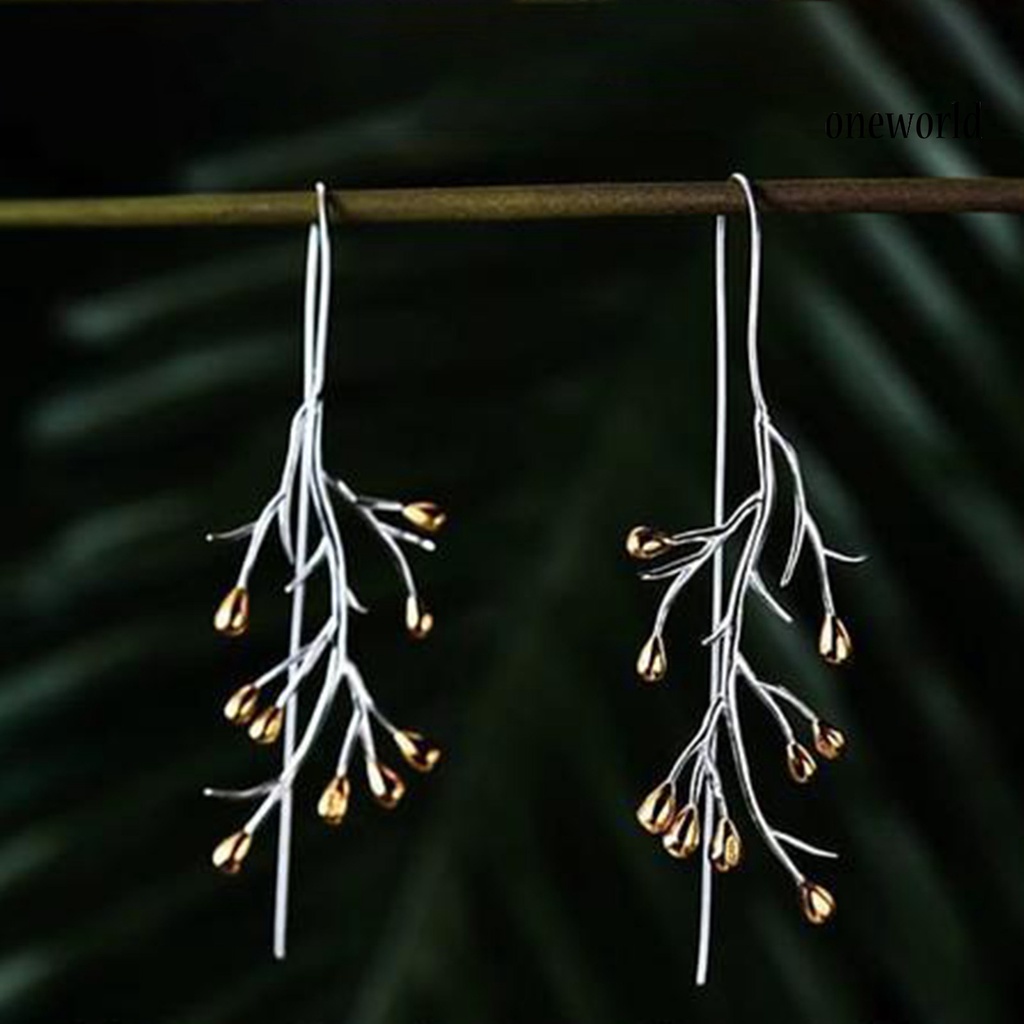 OW@ 1 Pair Ear Line Earrings Branches Shape Elegant Women All Match Long Drop Earrings for Dating