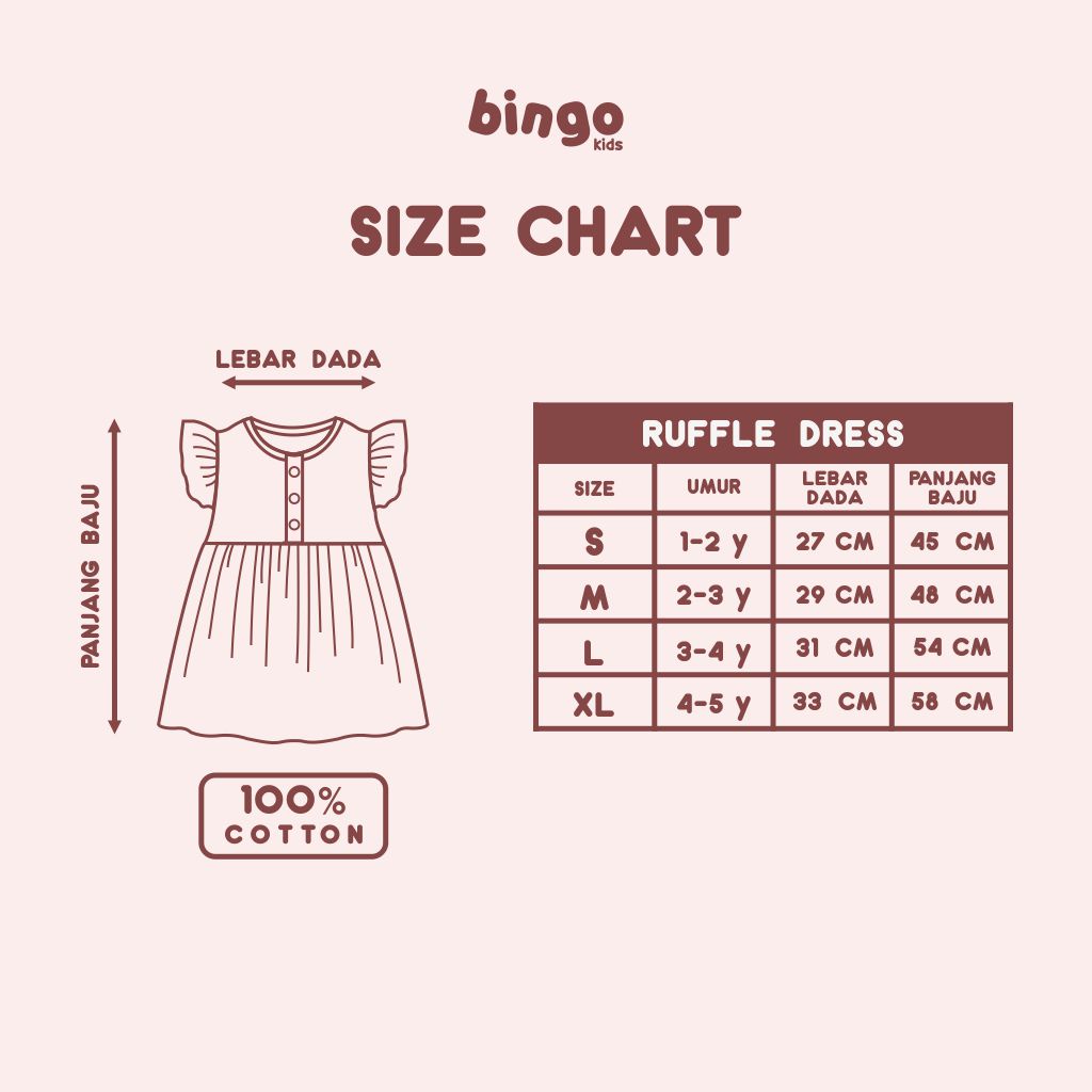 BINGOKIDS | RUFFLE DRESS / Dress Polos Ruffle Anak Balita / Gaun Polos 1-5 Tahun        Rok Dress Anak Perempuan Cewe Bahan Katun Cotton Premium Earth Tone Pink Merah Coklat Kuning Mustard Permen