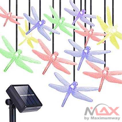 Lampu LED Tumblr Dekorasi Model Capung kristal warna warni 20LED 5 Meter Tenaga Surya natal Lampu Hias Dekorasi 20 LED 5 Meter with Solar Panel Warna RGB 20 LED Solar Dragonfly String Lights Waterproof Outdoor Garden Party Fairy Lamp Halloween Wedding