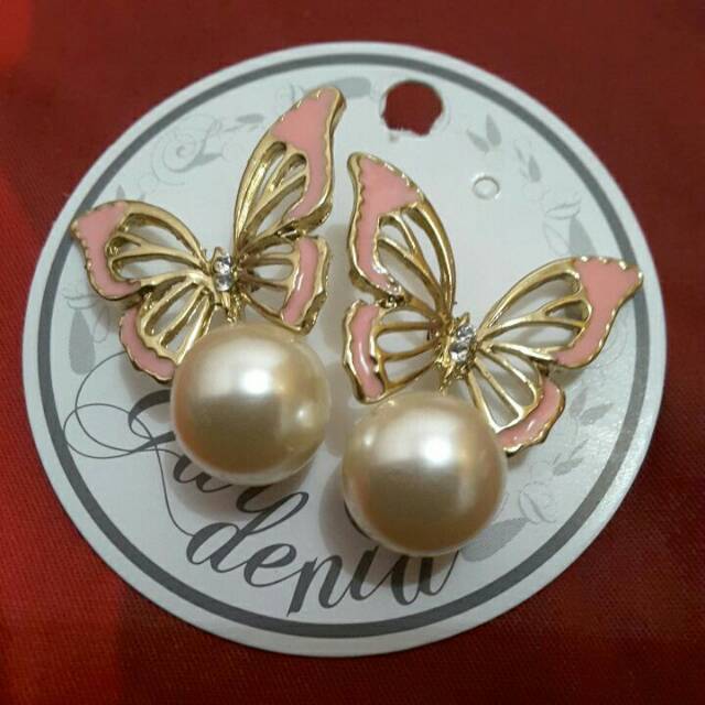 Anting stud anting tusuk anting kekinian import korea model kupu kupu mutiara