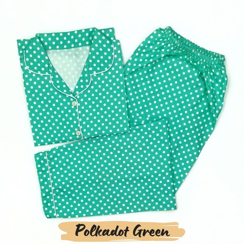 Baju Tidur Wanita | Piyama Wanita Kekinian | Oneset Setelan Wanita Bahan Katun Polymicro Bebas Pilih Motif-Polkadot Green