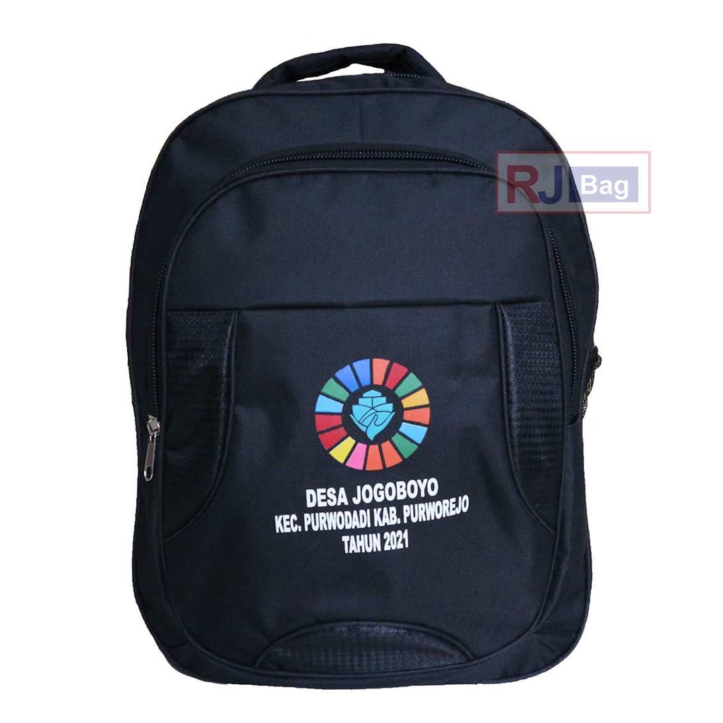 Tas Custom Sablon Orderan Ransel Grosir Seminar Bordir SDGS Desa Jogoboyo Ransel Kerja Pria Hitam Tas Polo Laptop Multifungsi