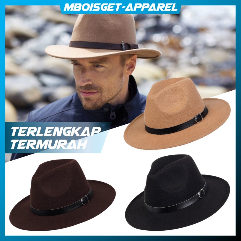 MBOISGET -  Topi Laken Jazz Vintage Fedora COWBOY KOBOI WOLL CAMPURAN
