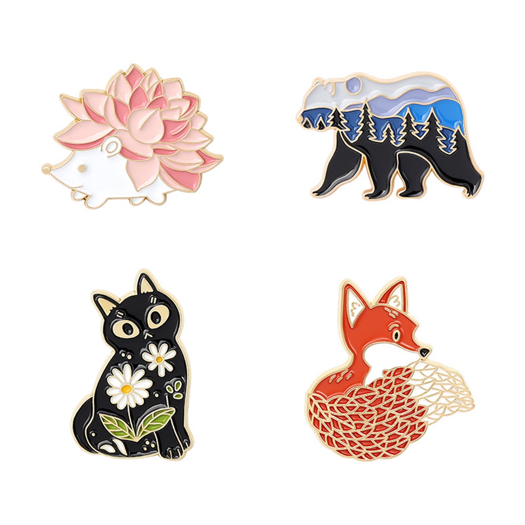 Bros Pin Enamel Bentuk Rubah Kucing Beruang Landak Gaya Jepang Untuk Travel