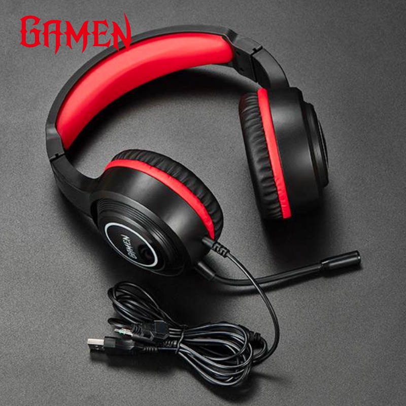 GAMEN Gaming Professional Headset / Earphone / Headphone Gaming GH100 Black 3D Sound With Mic For PC / Handphone / Laptop Original - Garansi 1 Tahun