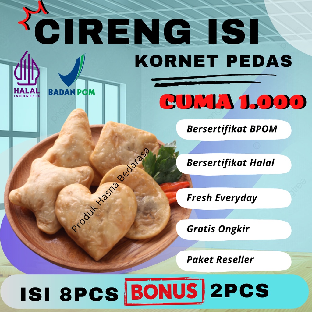 

Cireng Pedas isi Kornet Kemasan Vacum Isi 8pcs Cemilan Pedas Khas Bandung Lezat Sudah BPOM CIRENG HASNA BEDARASA