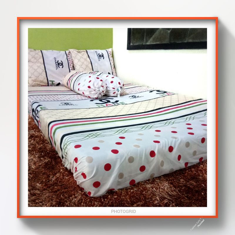 Sprei Motif Chanel Garis-Garis Ukuran 90x200 120x200 160x200 180x200 200x200