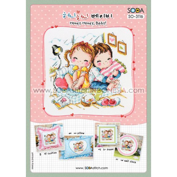 Paket DIY Craft Sulam Kristik Strimin Cross Stitch Sodastitch SO-3116 Honey Honey, Baby Korea Couple