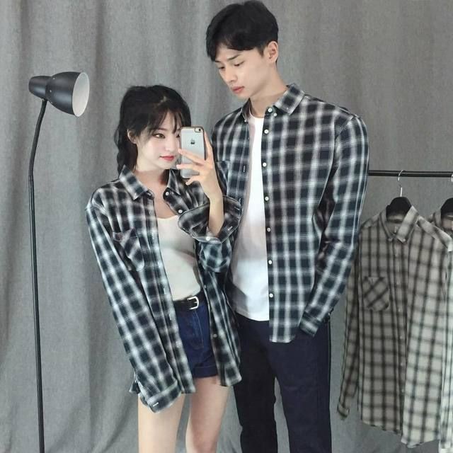 Jiwoo Couple Set - Kemeja Flanel Couple 2 Pcs Motif Kotak Kotak - Baju Pasangan