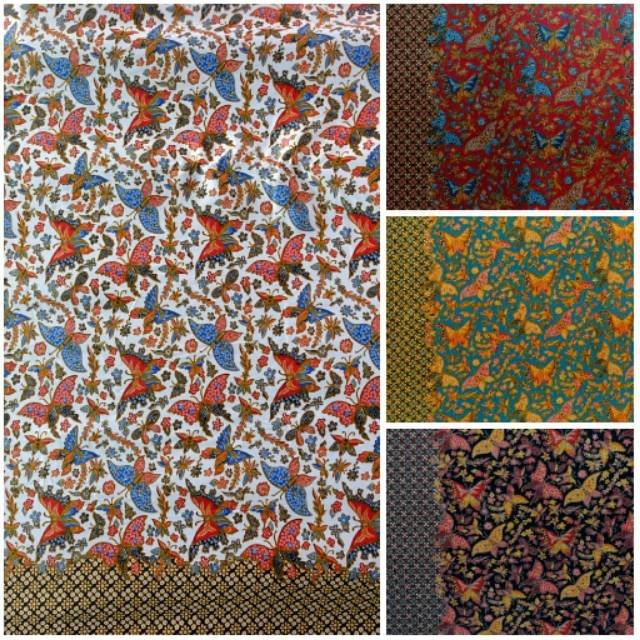 Bahan Batik Satin Silk motif Kupu-kupu / Kain Batik Meteran( geser pic utk lihat warna