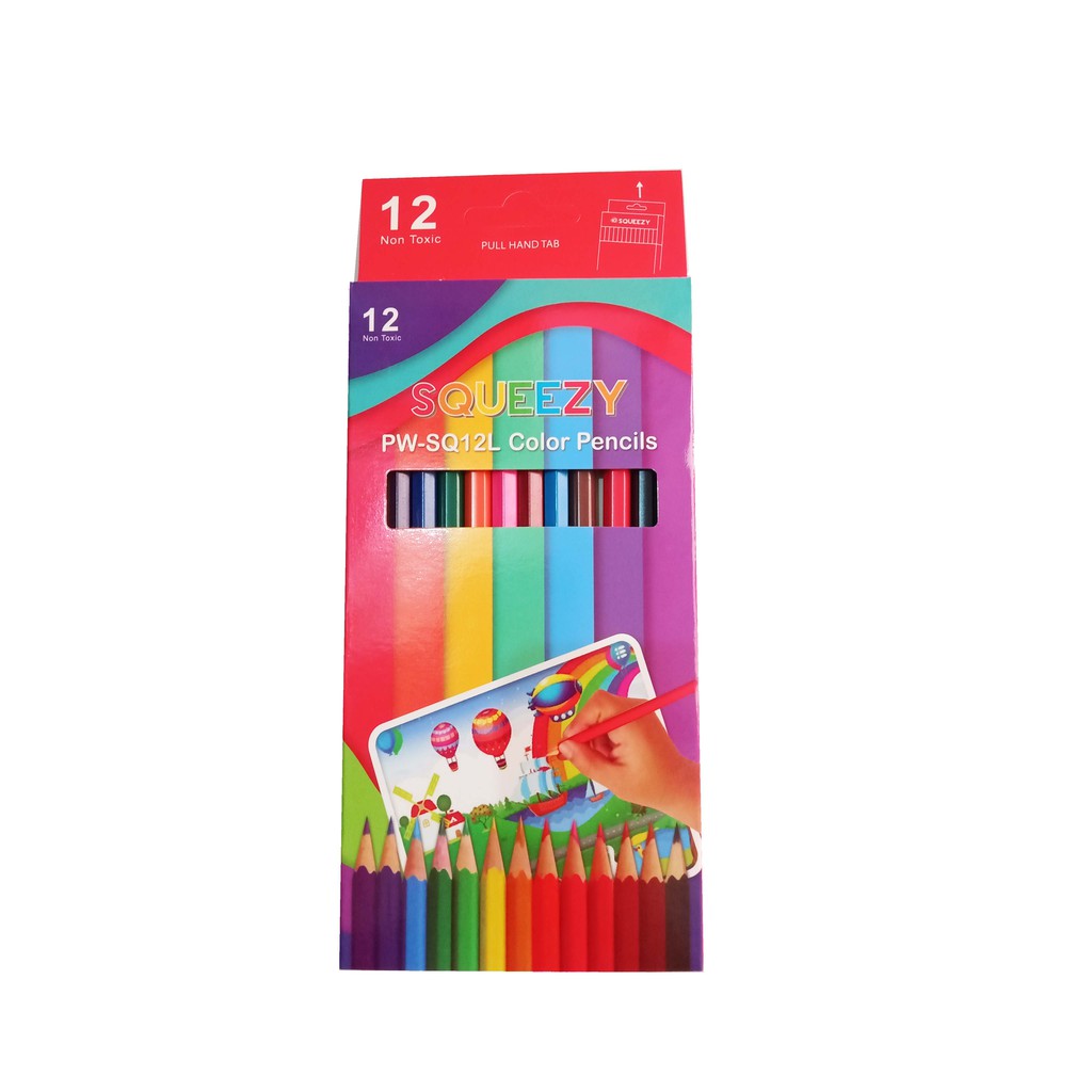 Isi 12 pcs Pensil Warna Squeezy Ukuran Panjang Multiwarna