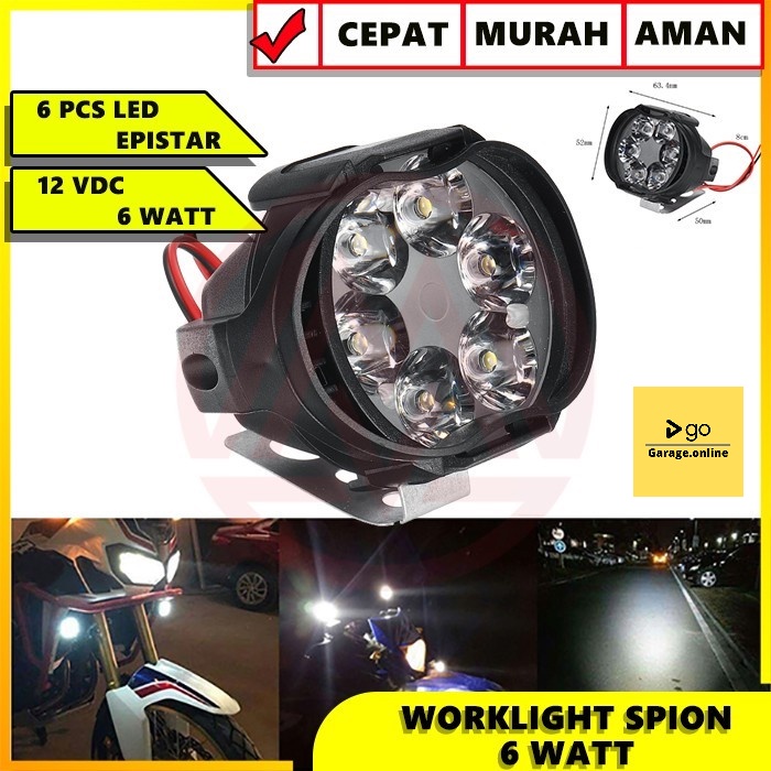 LAMPU TEMBAK SOROT SPION 12V 15 WATT LED WARNA PUTIH WHITE SUPER BRIGHT TERANG SEPEDA MOTOR 6 WATT 6 LED