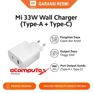 XIAOMI MI 33W WALL CHARGER 33 WATT (TYPE A + TYPE C) ORIGINAL GARANSI RESMI / XIAOMI MI 33 W WALL CHARGE