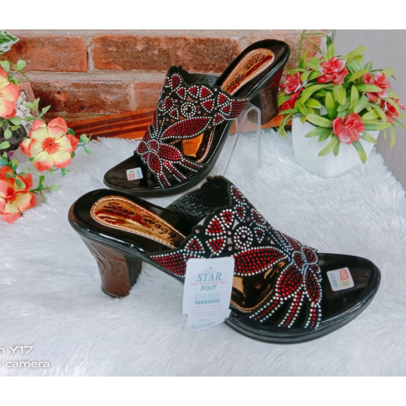 OBRAL wedges calbi merk star hogi hils 3cm dan hils 5cm/sandal cewek murah/wedges murah/wedges terlaris/sandal wedges cewek-Hils merak merah