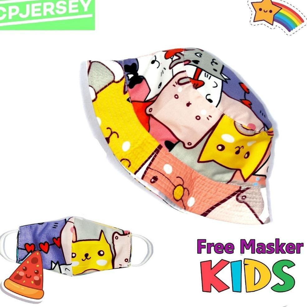 {PDL.15Jl21r} Topi Bucket Anak Motif Hamtaro hamster Kuning pink ungu Balita Batita  Kids TK SD FREE