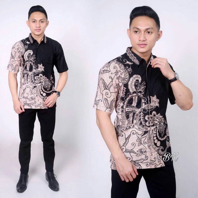 BSWART Batik HRB026 Kenongo Hem Pendek Padi Pekalongan M L XL Batik Pria MURAH Modern Grosir