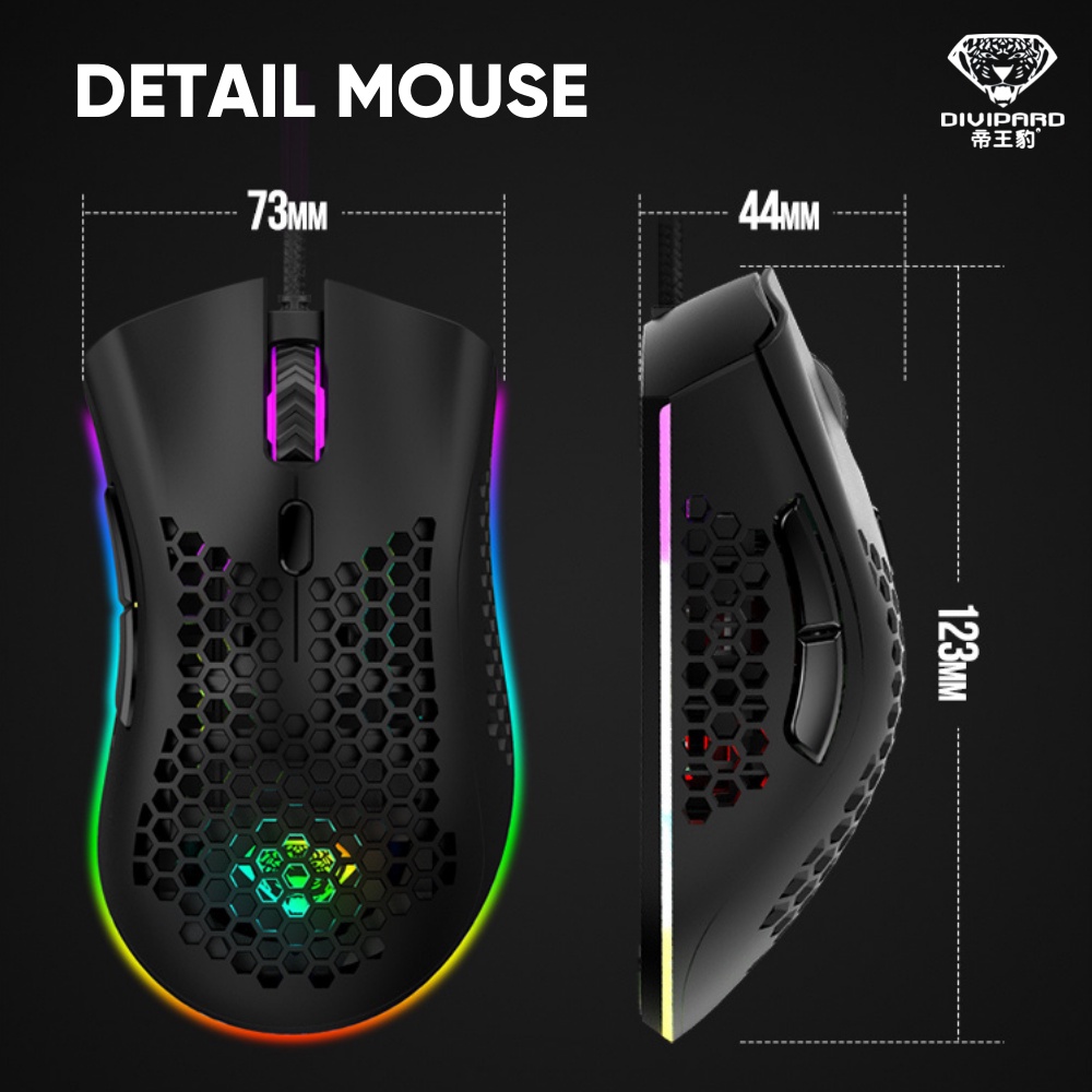 Mouse Gaming Honey Comb Divipard G905 RGB Effects 7200DPI Macro 7 Buttons