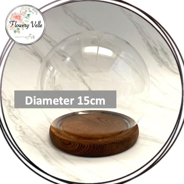Glass Dome Bulat Besar Kubah Kaca Kosong Bola Kaca Glass Ball Dome - Kayu Gelap