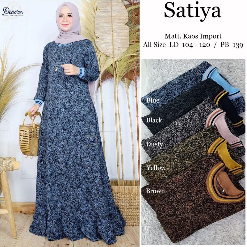DRESS WANITA - SATIYA BY DENORA - MAXY DRESS GAMIS MUSLIM MOTIF | DRESS BAHAN KAOS IMPORT ALL SIZE