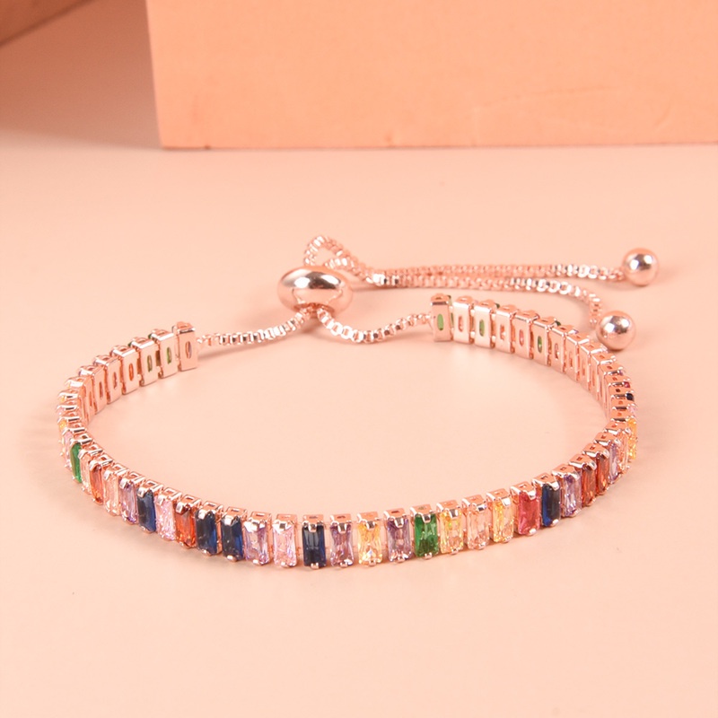 Gelang Rantai Adjustable Bahan Zirkon Warna Pelangi Untuk Wanita