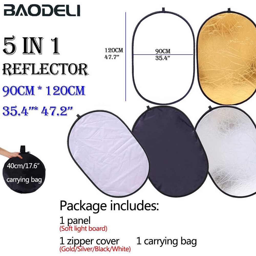 

TB - BAODELI Reflektor Diffuser Cahaya Foto Lipat 5in1 90x120cm - BDL-05