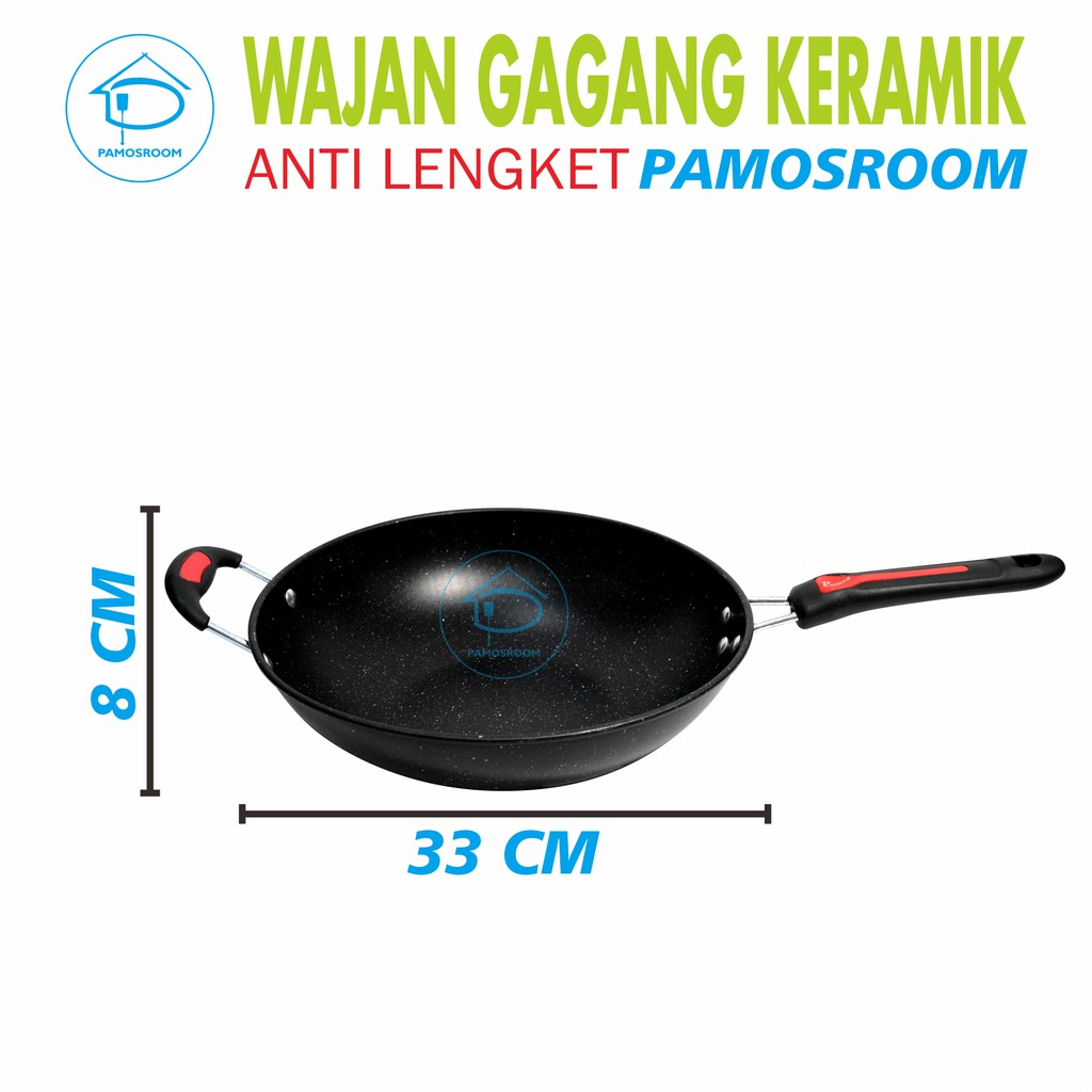 Pamosroom Kuali Wajan Penggorengan Gagang 33cm Keramik Anti Lengket Bisa Induksi Bpa Free