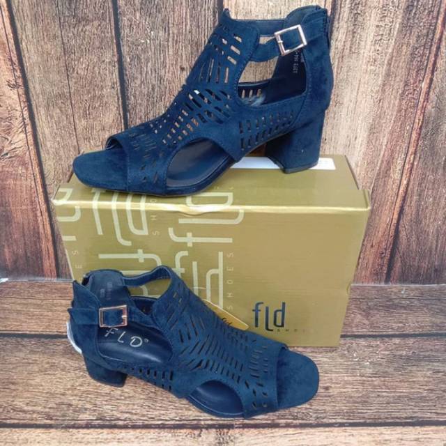 SEPATU HAK CHUNKY JARING WANITA (FLD) NAVY - GLD18 | SEPATU WANITA | SEPATU MURAH | SEPATU HEELS