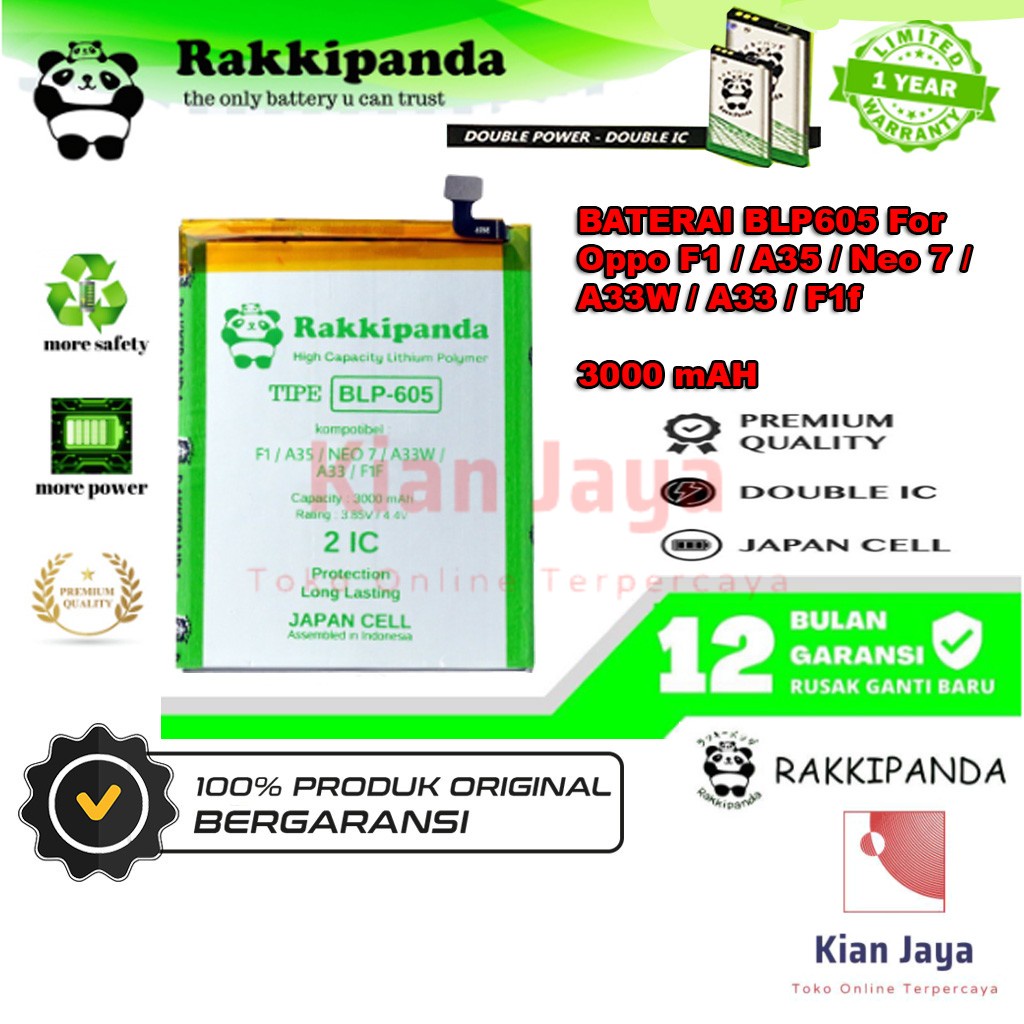 Rakkipanda - BLP605 BLP 605 F1 / A35 / Neo 7 / A33W / A33 / F1F Batre Batrai Baterai