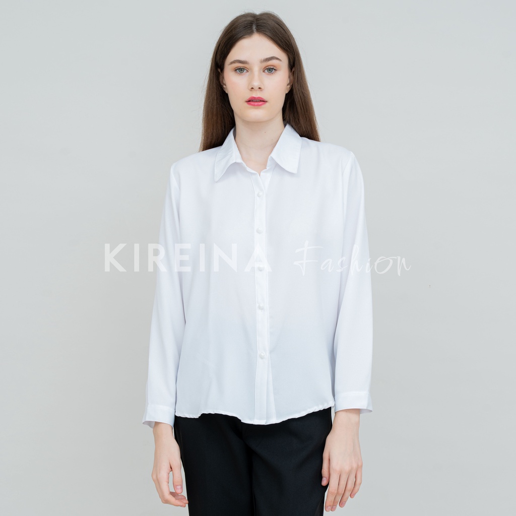 Kemeja Putih Wanita Premium Kemeja Polos Putih Wanita Kemeja Formal Wanita Bahan Moscrape Premium | Kireina Fashion