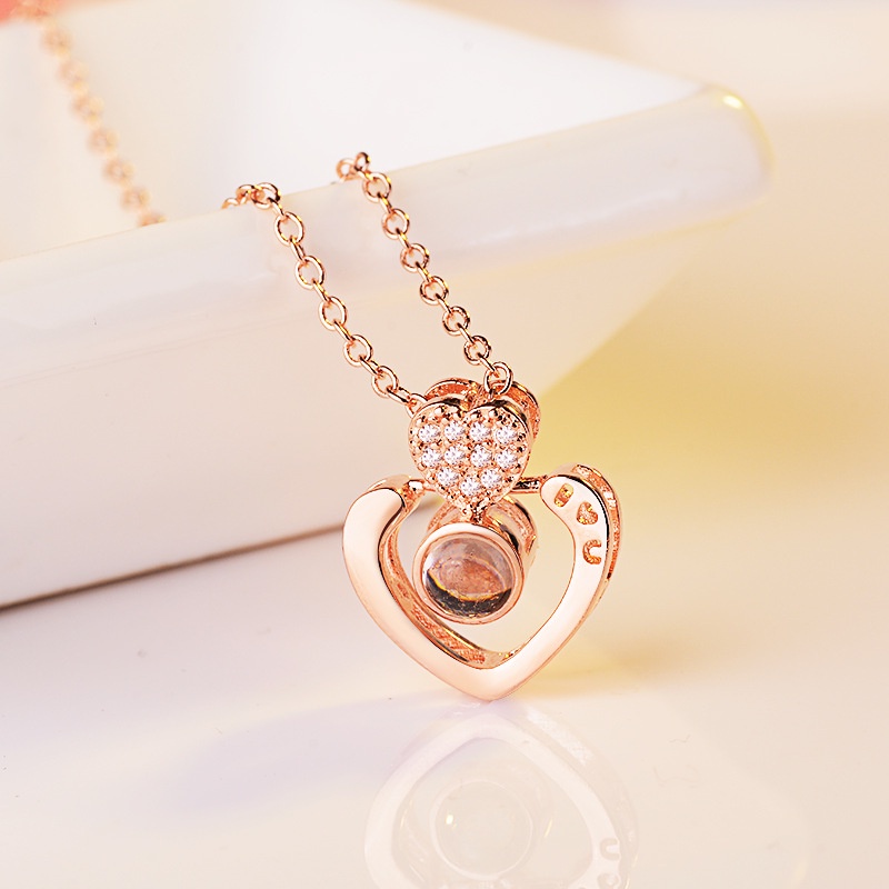 [Ready Stock]Fashion Plated 925 Sterling Silver Rose Gold Pendant Heart-Shaped Diamond Necklace