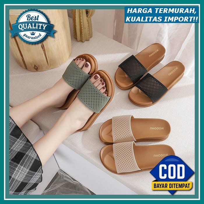 Sandal Slop Jelly Wanita Import Karet Empuk Elastis Motif Pita Polkadot Sol Rubber Lentur Anti Slip 