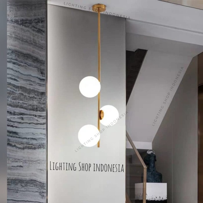 Lampu Gantung Gold Kaca Hias Susu Modern Ruang Tamu 3 Lampu