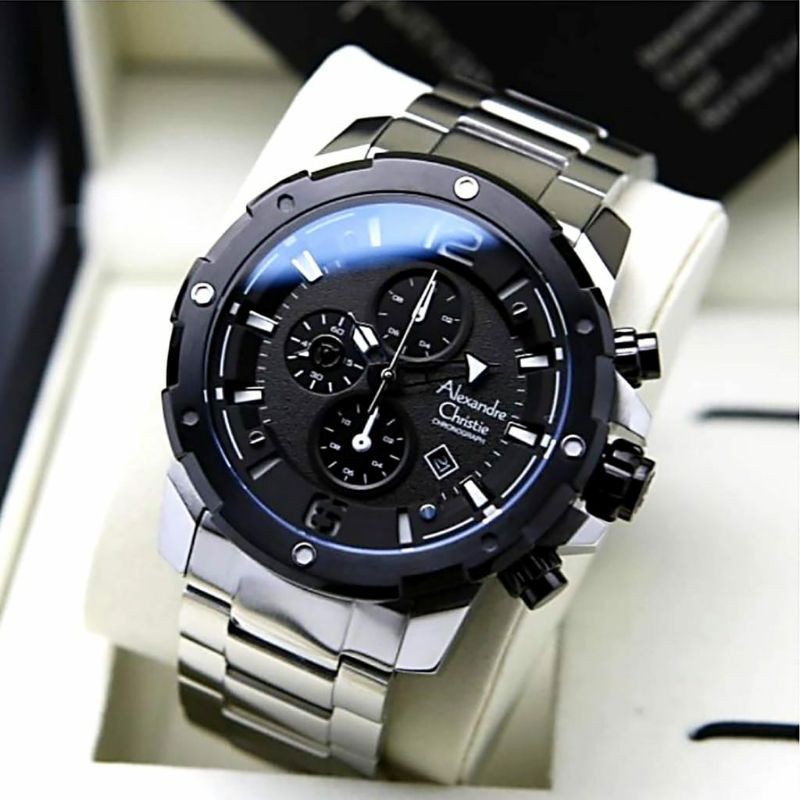 JAM TANGAN PRIA ALEXANDRE CHRISTIE AC 6410 SILVE BLACK AC 6410 ORIGINAL