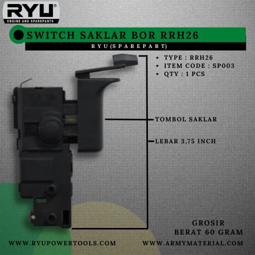 Saklar Mesin Bor Rotary Hammer RRH26 RYU Original / Saklar Bor Bobok RRH26 / Saklar Bor Bolak Balik / Switch Bor Bobok TERBARU