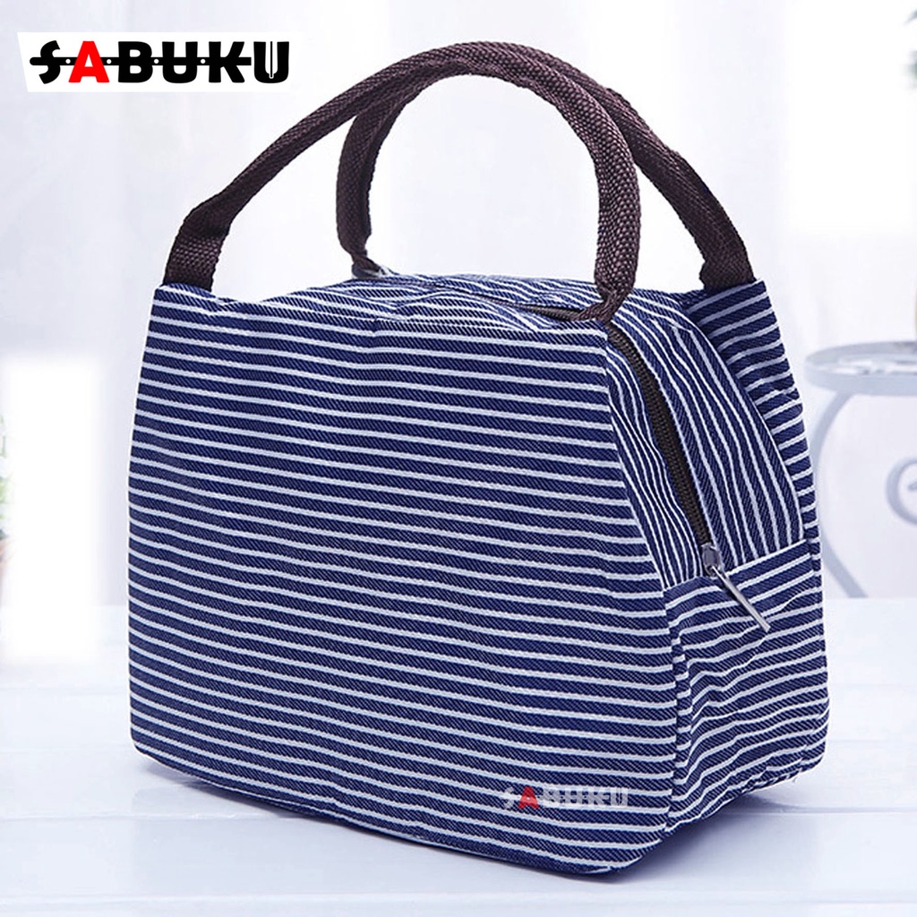 Tas Bekal Makan Model Resleting Cute Lunch Box Makanan Alumunium Kotak Makan Lunch Bag Kotak Stripe - 221